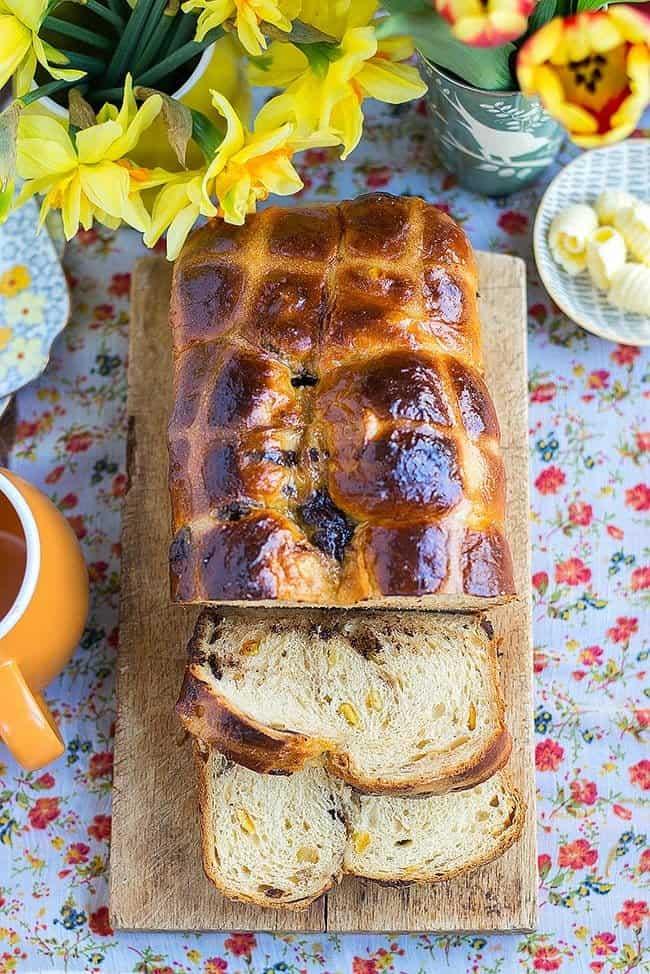 Orange and Chocolate Hot Cross Bun Loaf (Tangzhong method)
