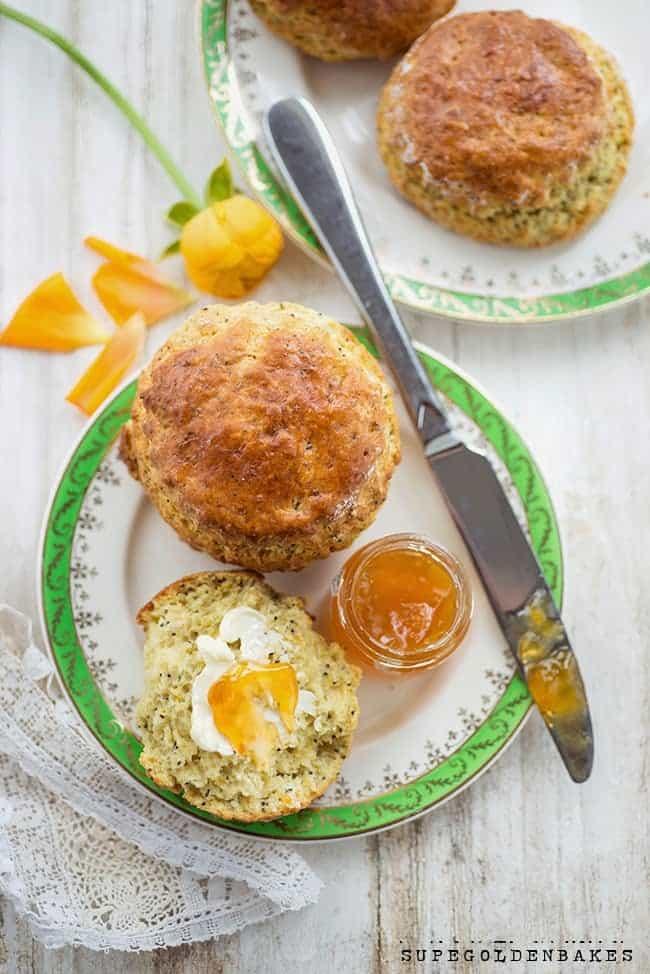Orange poppyseed scones on a plate