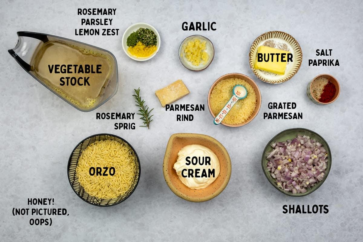 Orzo Rosemary Browned Butter Ingredients with captions