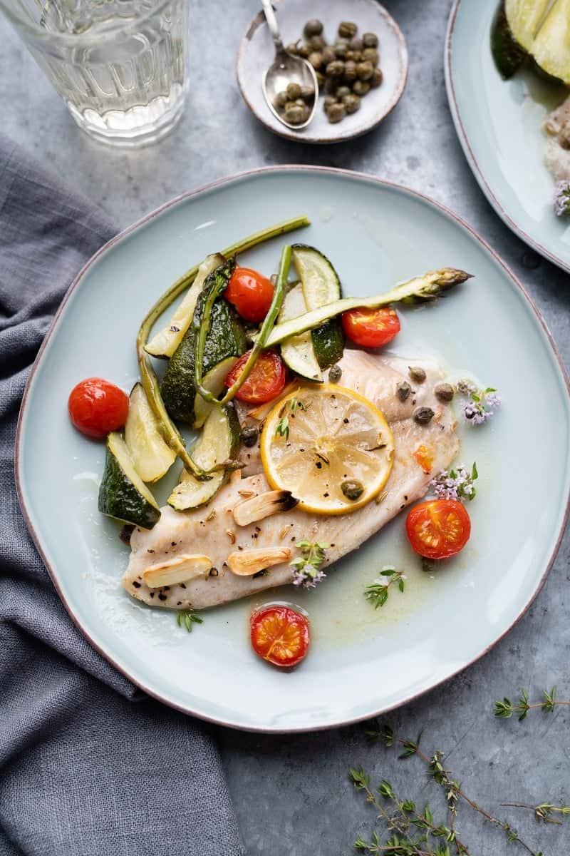Oven-baked Tilapia with Zucchini & Asparagus