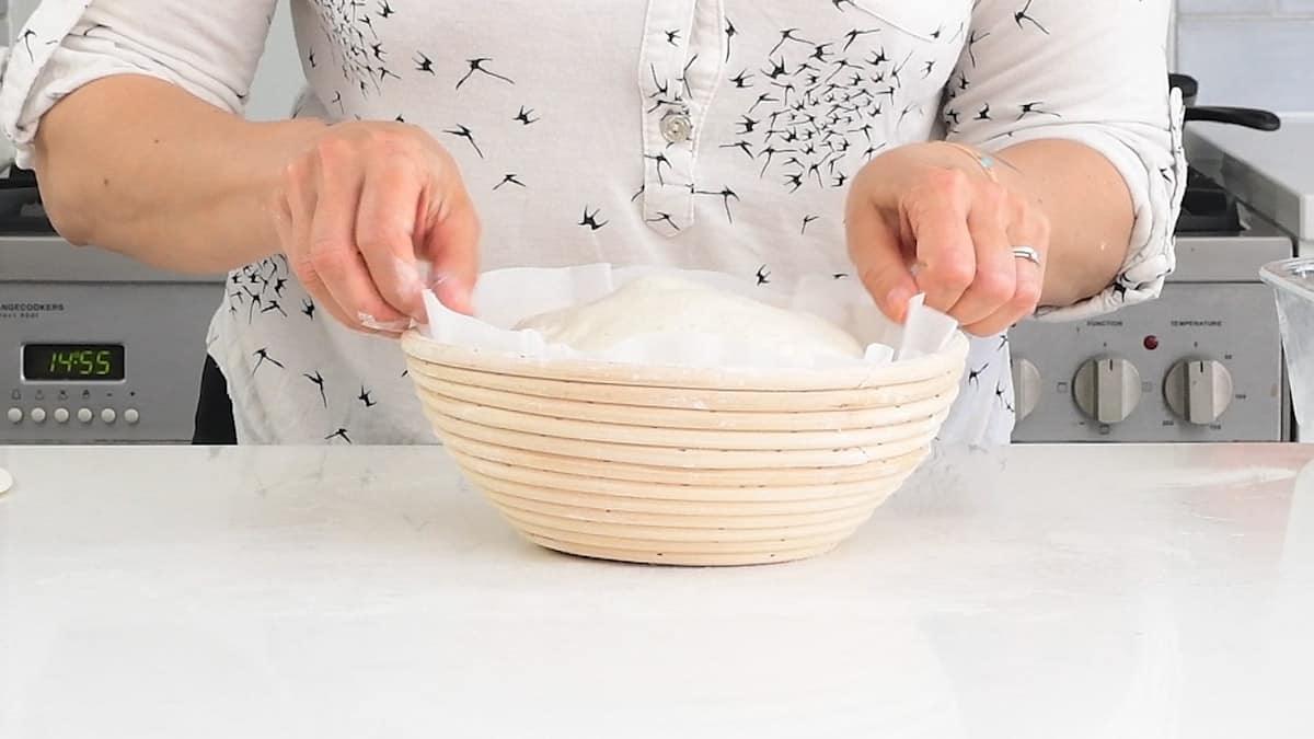 Proving overnight sourdough in a banneton basket
