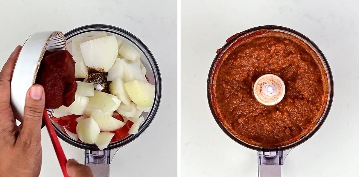 making curry paste in a mini food processor collage