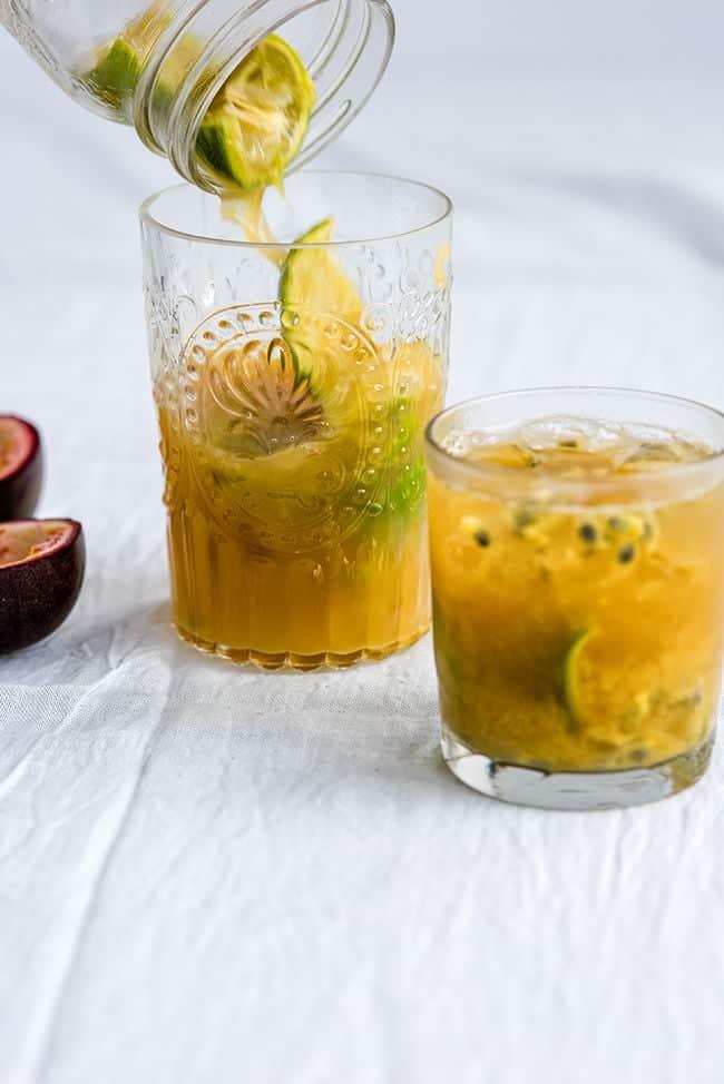 Serving a Passion Fruit Caipirinha