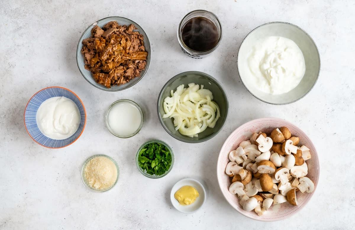 Beef Stroganoff Pasta Bake ingredients