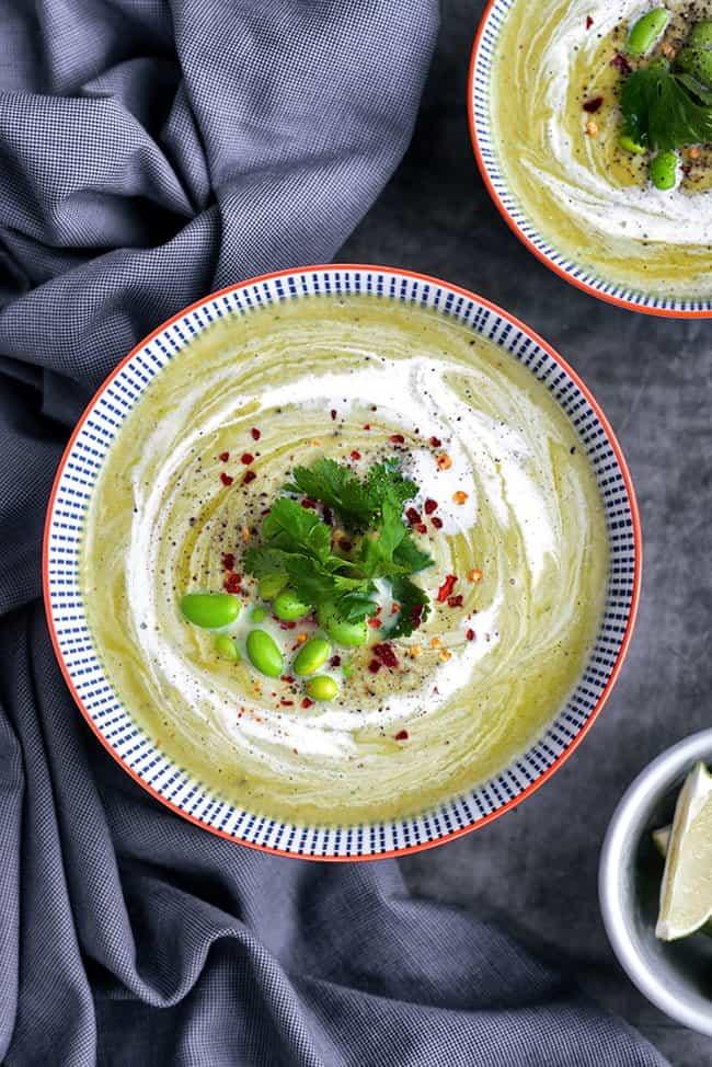 Pea, Edamame, Chilli and Coconut Soup