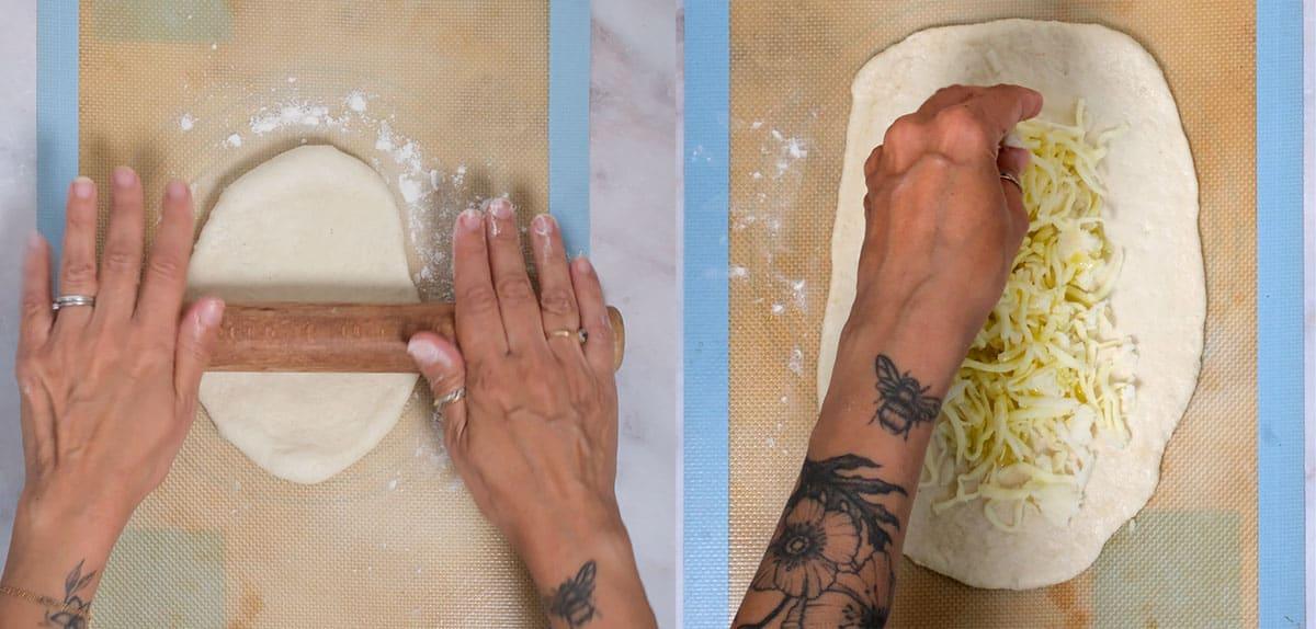 rolling out dough for peinirli