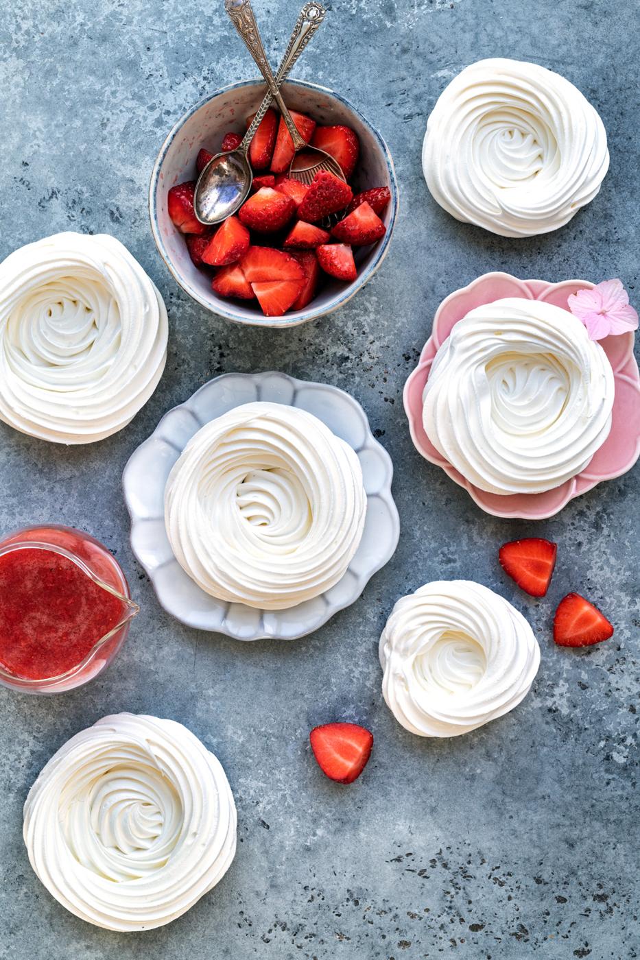 Overhead view of meringue nests