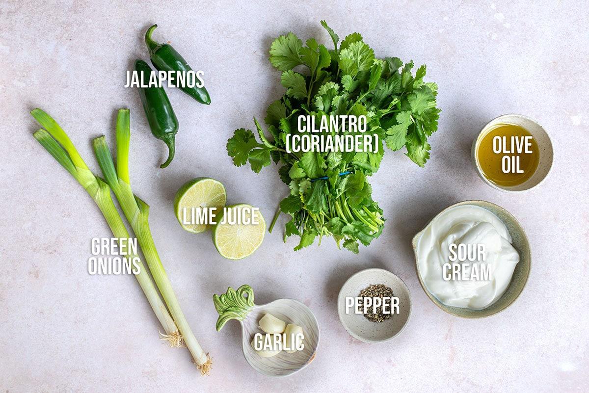 Green sauce ingredients, labelled