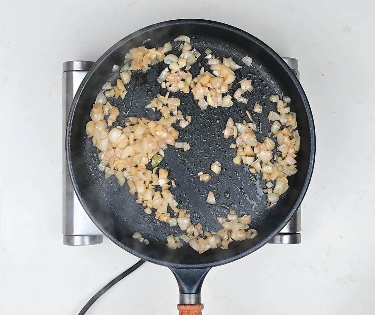 panfrying shallots