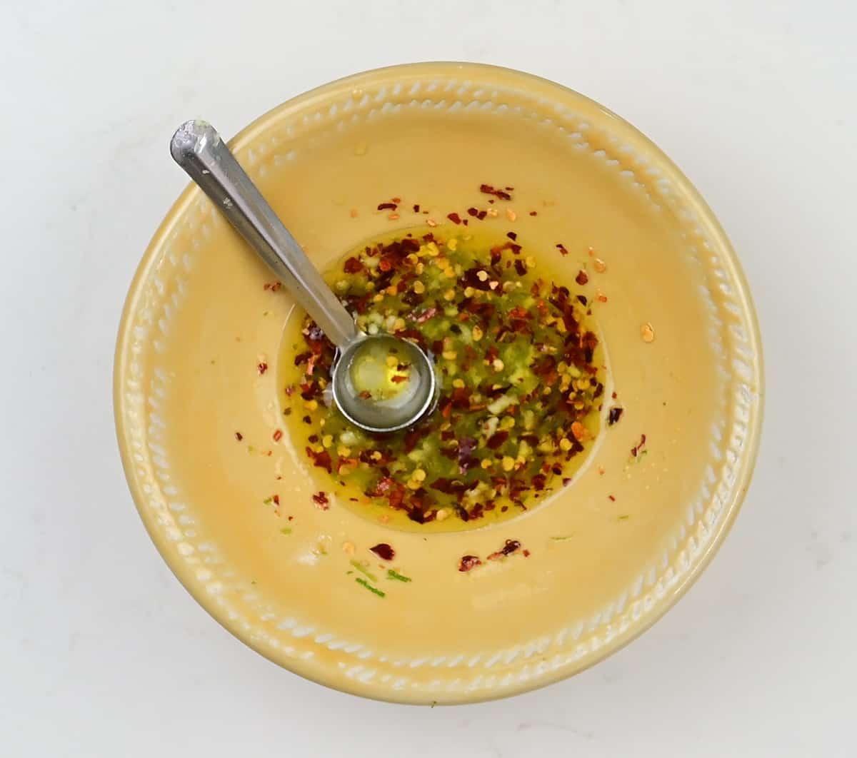 Bowl of prawn salad dressing