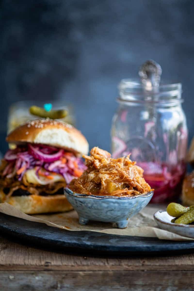 Pressure cooker pulled pork in a bowl