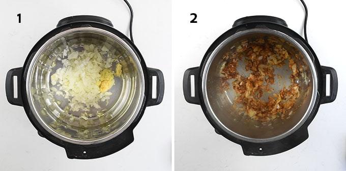 Making soup in the Instant Pot - sautéing onions and spices collage
