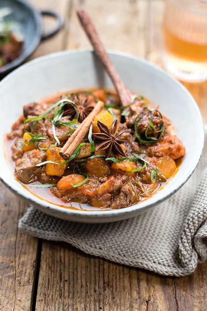 Close up of a bowl of Vietnamese beef stew