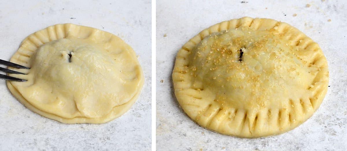 Collage showing process of making mince pies using puff pastry
