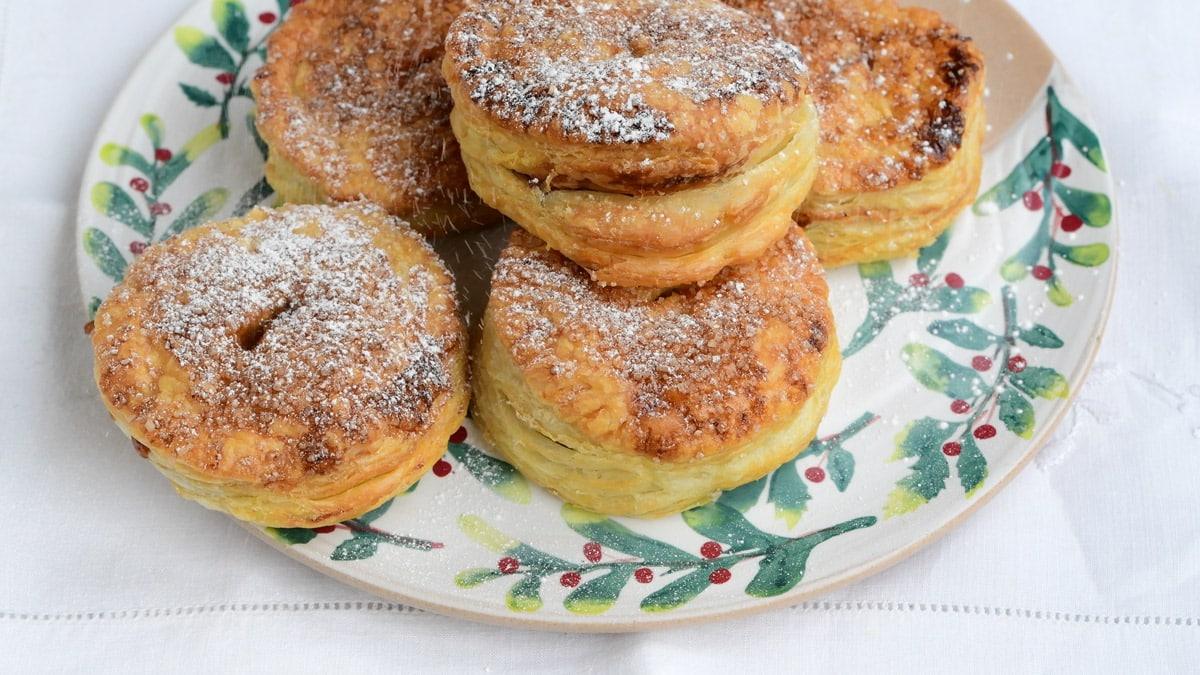 puff pastry mince pies of a festive plate