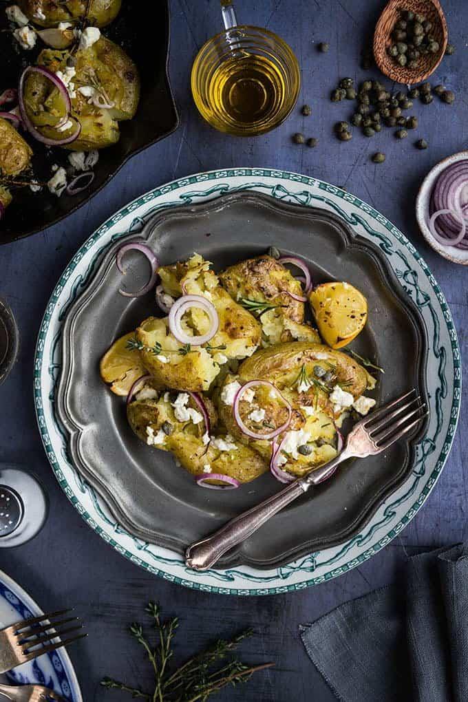 Smashed potatoes take a lot less time to cook if you pre-cook them in the microwave first.