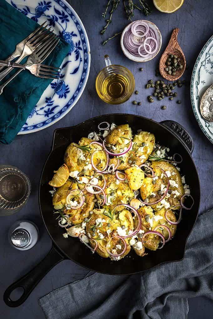 Greek Smashed Potatoes with Feta (Air Fryer or Oven)