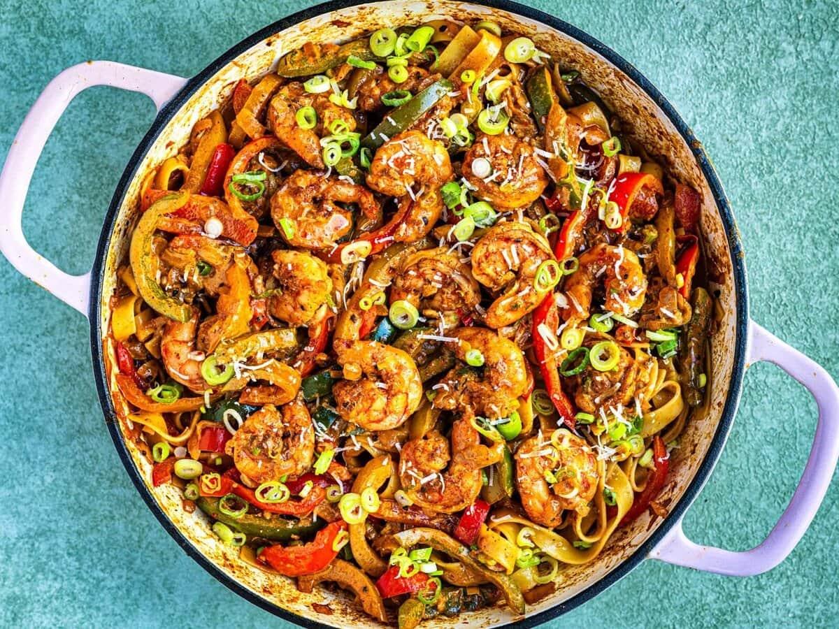 Rasta Pasta with Jerk Shrimp
