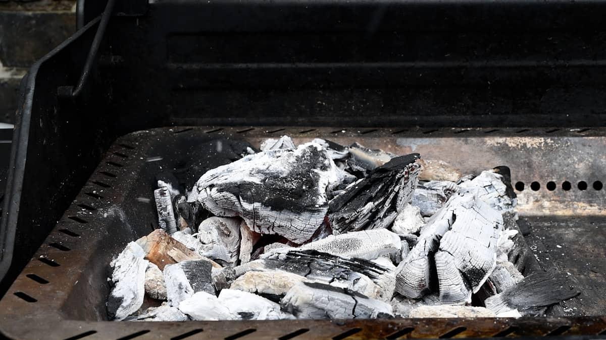 ashy coals on a barbecue