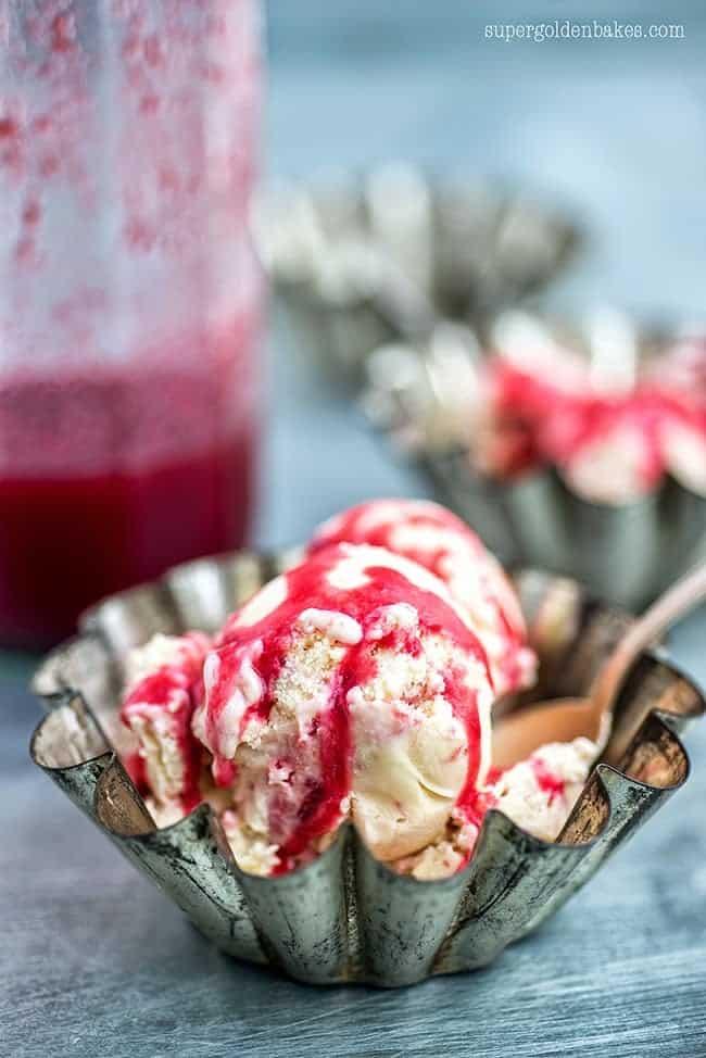 Rhubarb and raspberry ice cream