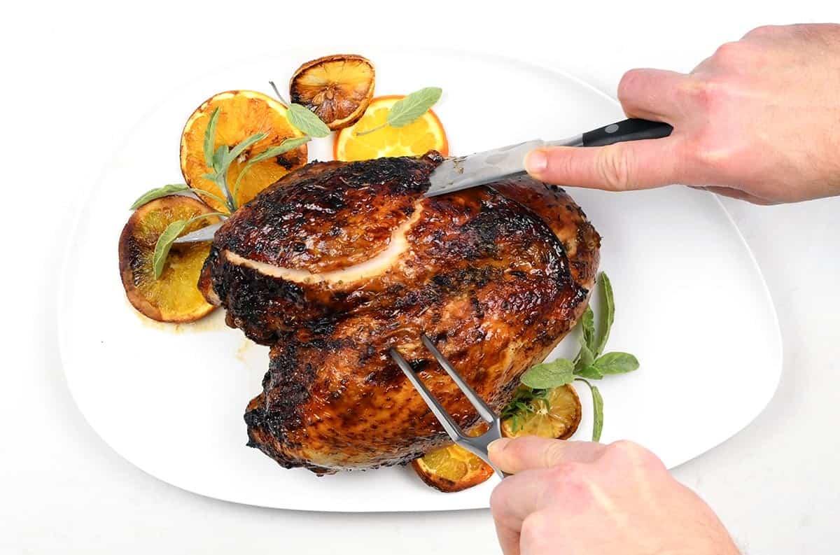 Carving a turkey crown