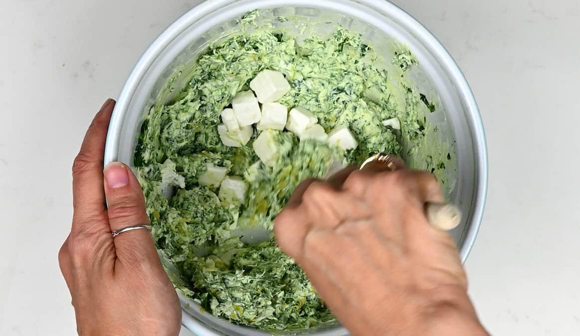 making spinach and cream cheese filling