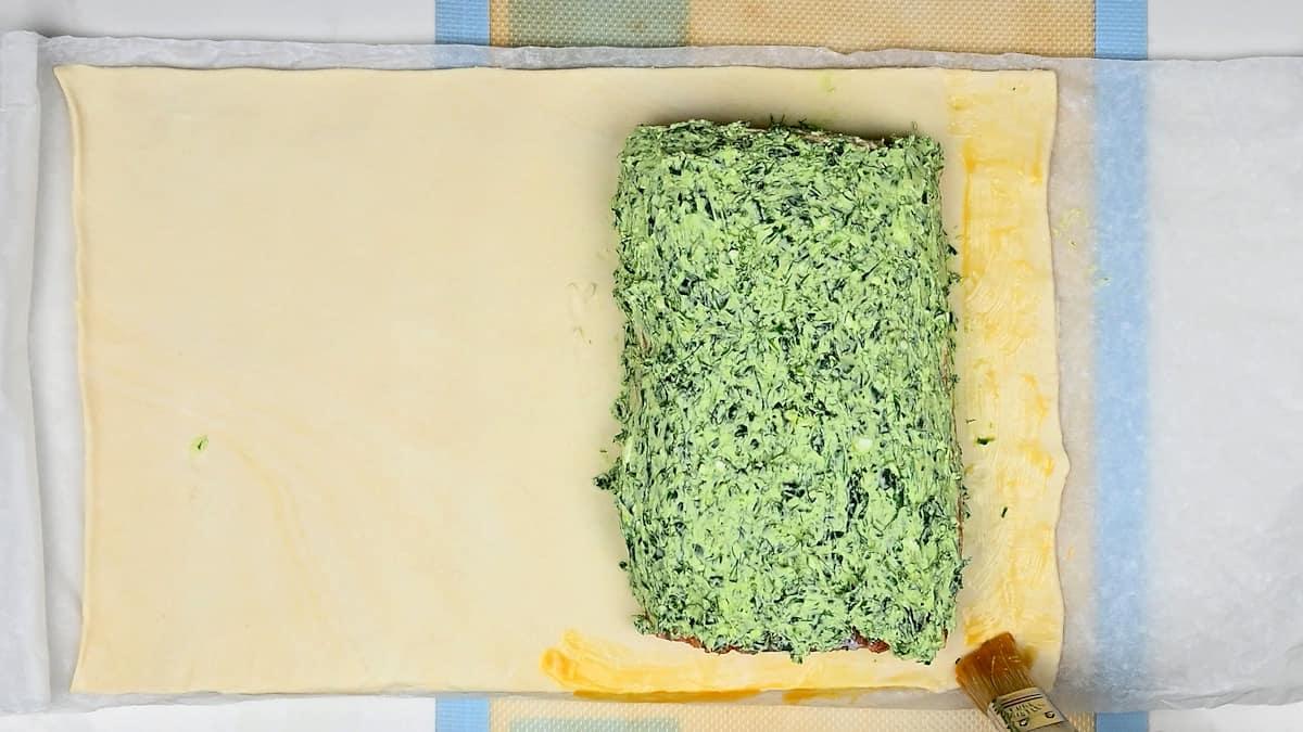 preparing salmon wellington