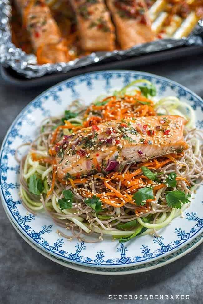 Asian Marinated Salmon with Soba Noodles