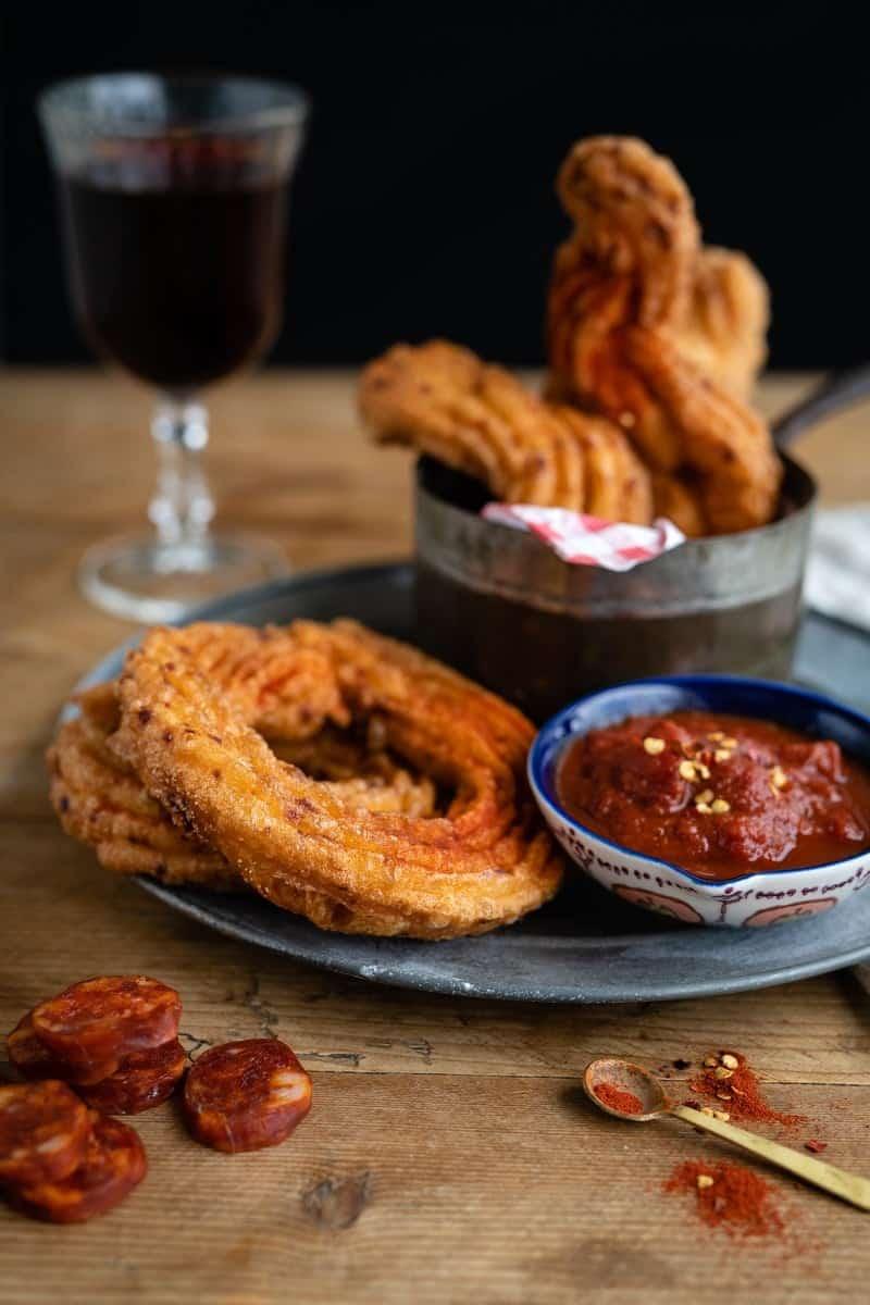 Savoury chorizo churros with tomato dipping sauce – celebrating World Tapas day with Wines from Rioja