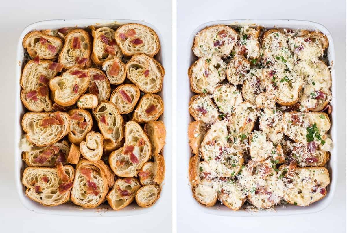 This savoury croissant pudding with Comté cheese and bacon is perfect for feeding a crowd on special occasions!
