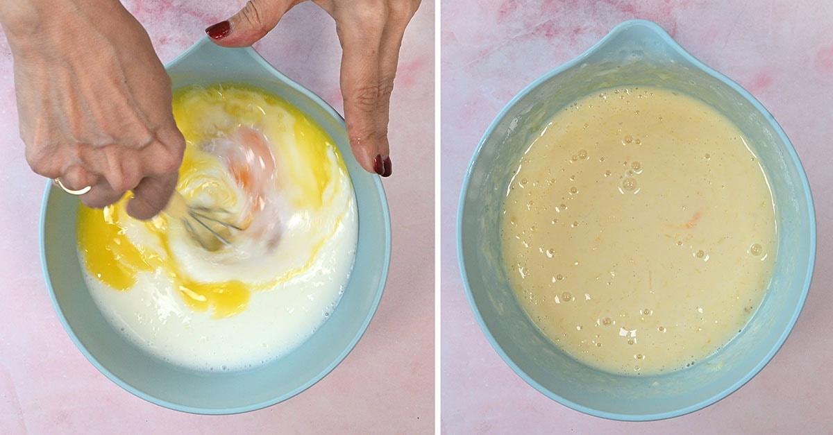 combining wet ingredients for pancakes