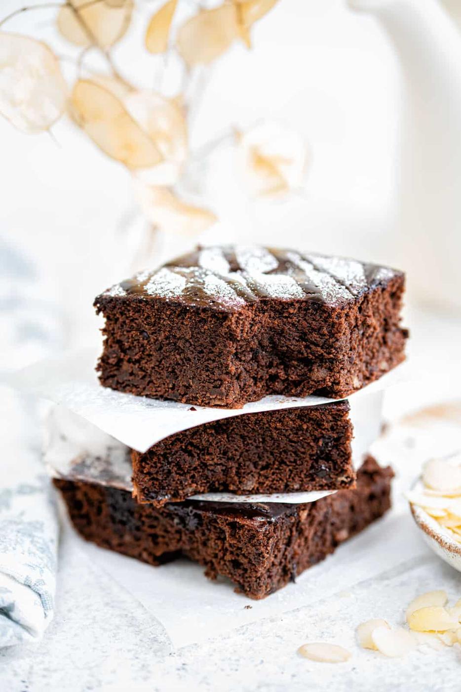 Stack of Slimming World Brownies with bite taken out