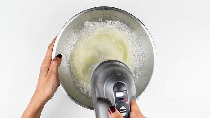 Whisking egg whites to make a sponge cake