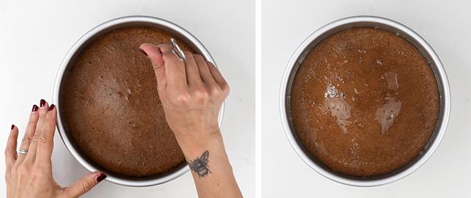 Soaking a sponge cake with lemon syrup