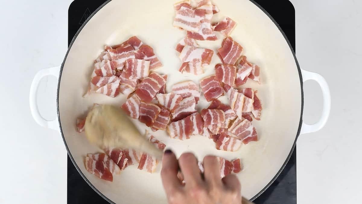 Pan frying bacon