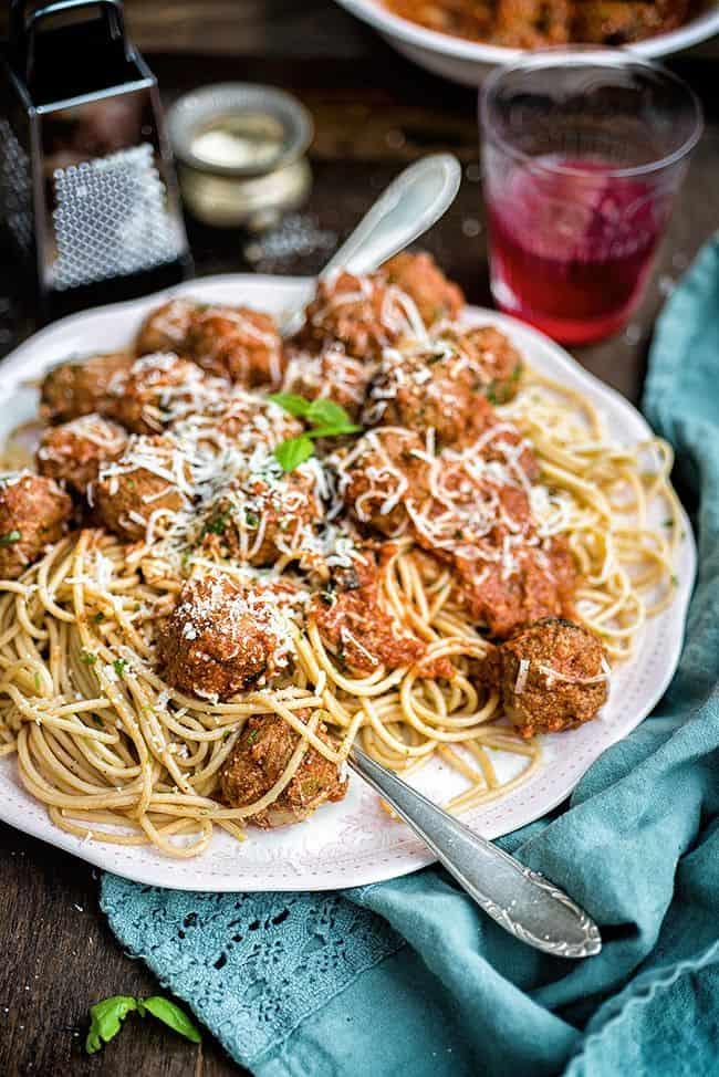 Plate of spaghetti and meatballs