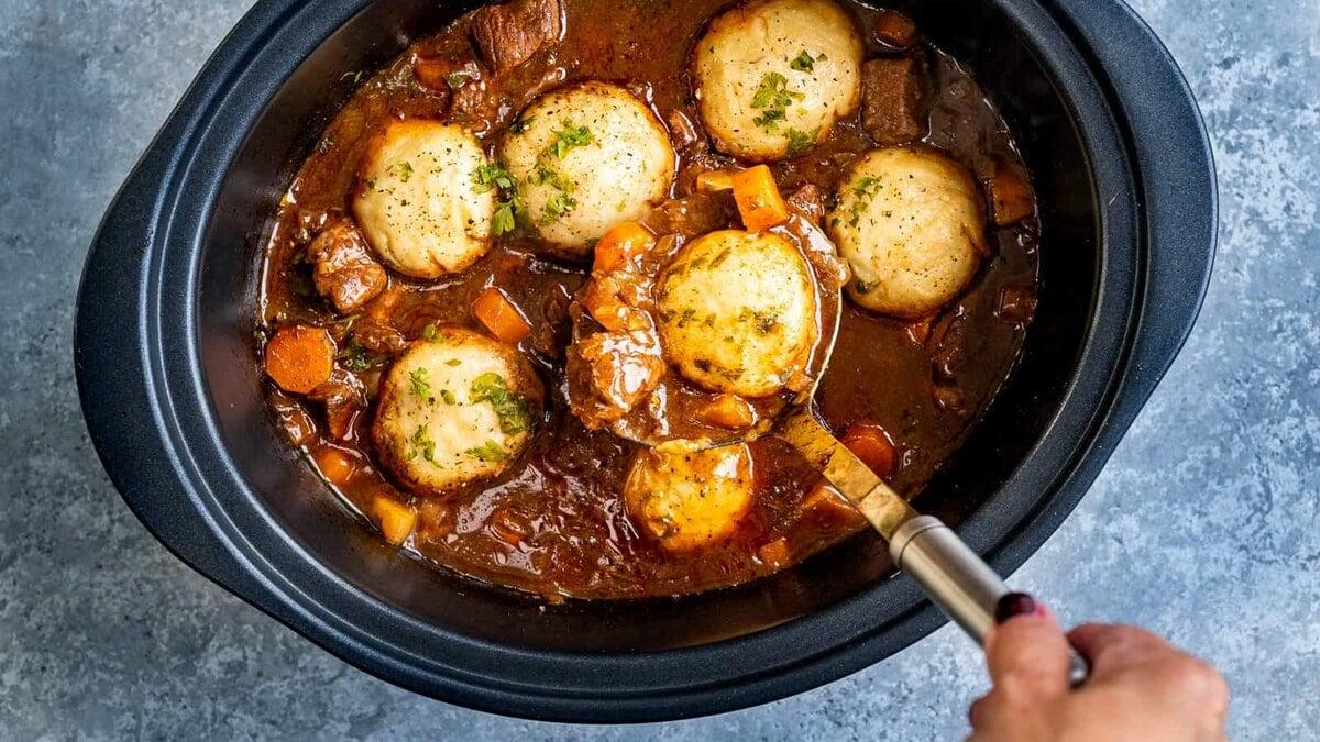 Slow Cooker Beef Stew and Dumplings