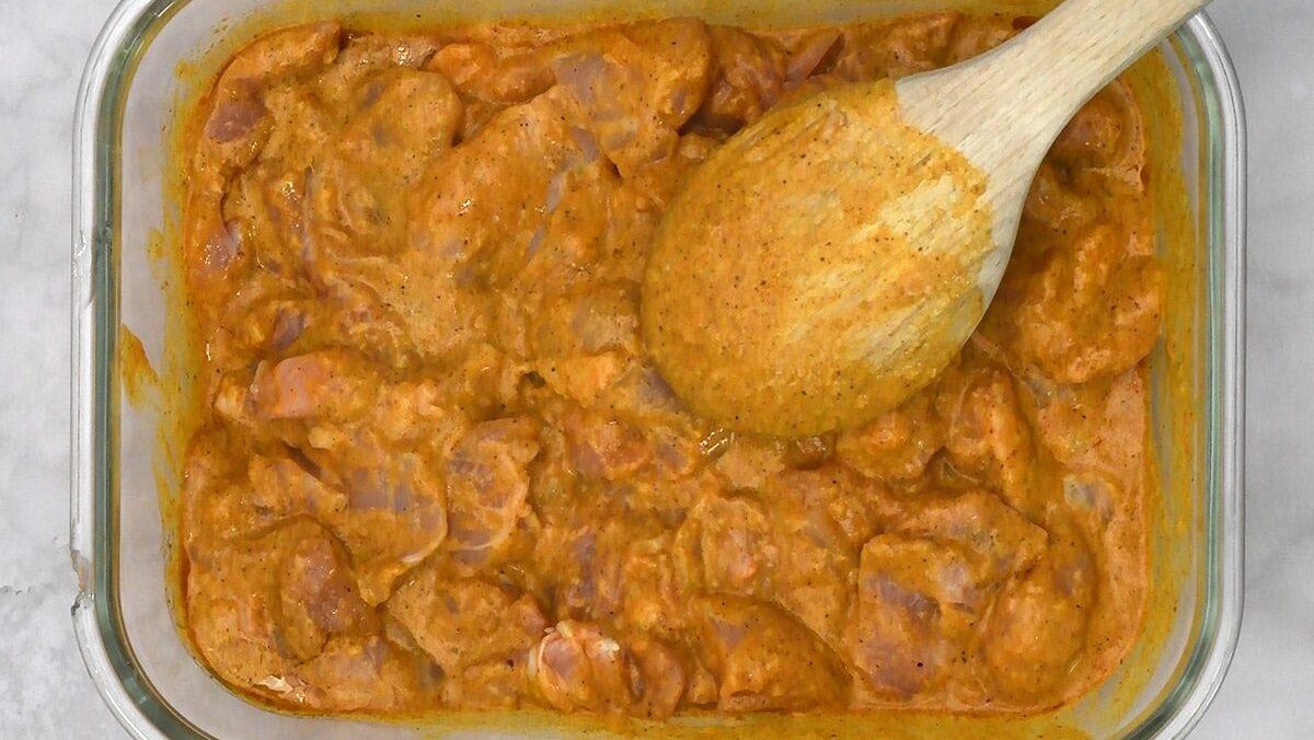 chicken in spiced yogurt marinade for chicken biryani