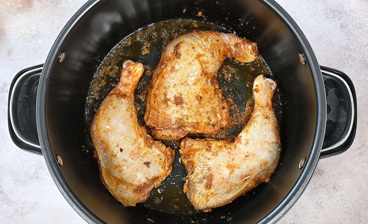searing chicken leg quarters in a slow cooker