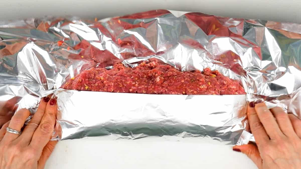 Wrapping the beef doner meat in foil