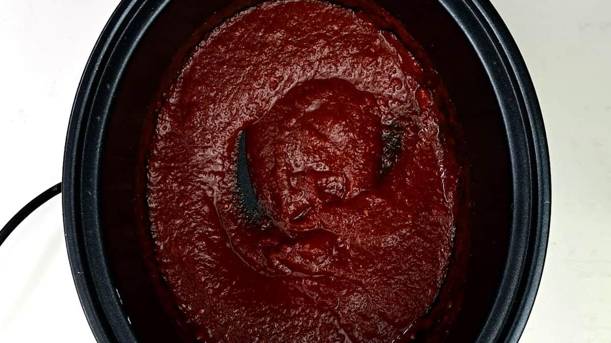 Ingredients for homemade barbecue sauce in a slow cooker
