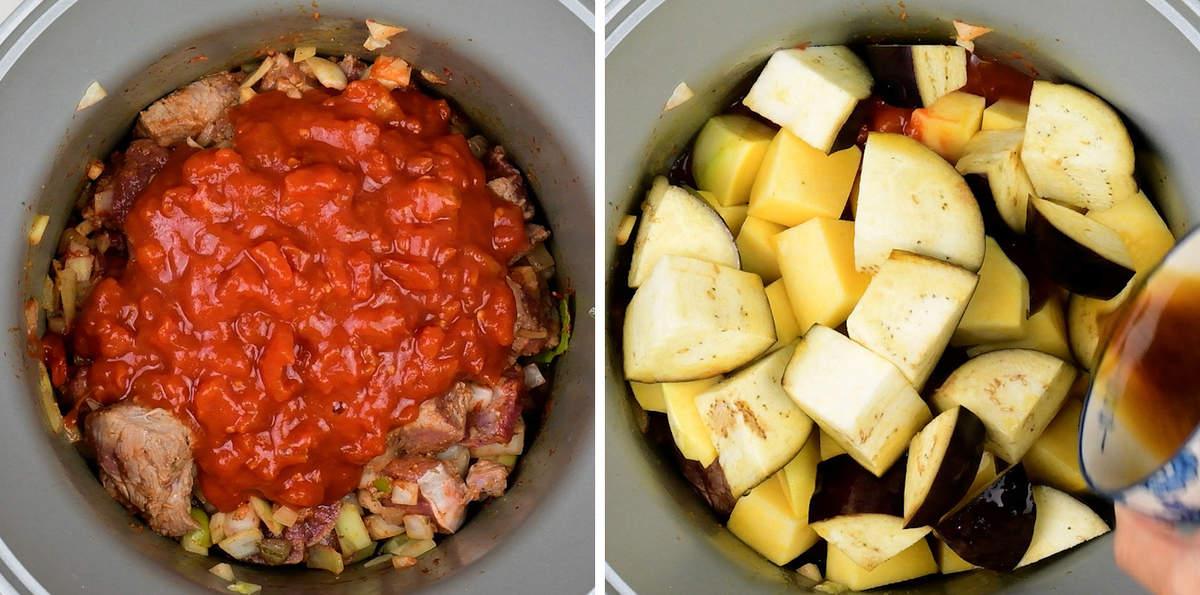 making lamb stew in slow cooker collage