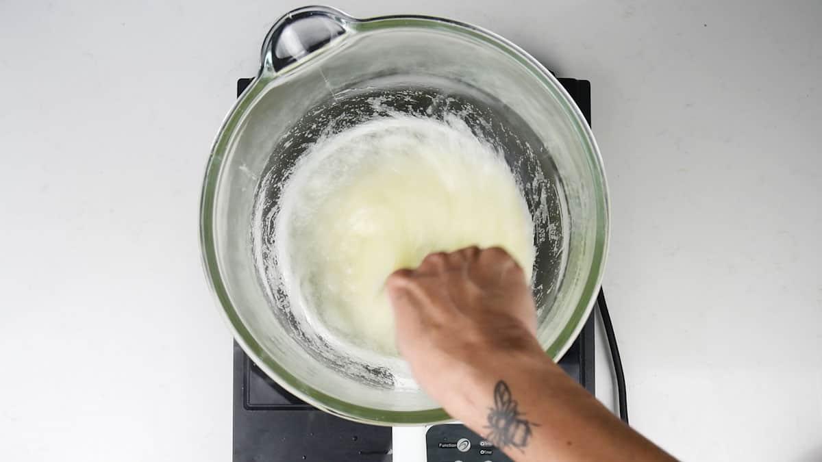 making Swiss meringue for pavlova