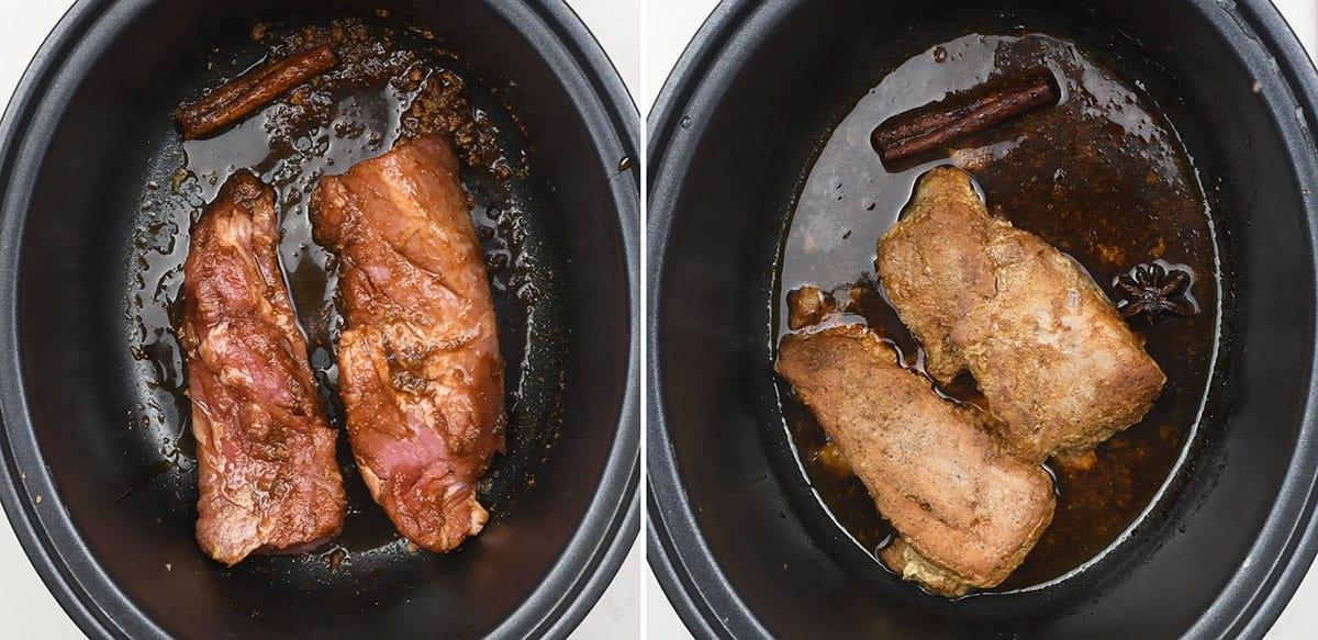 Pork fillet in a crockpot collage