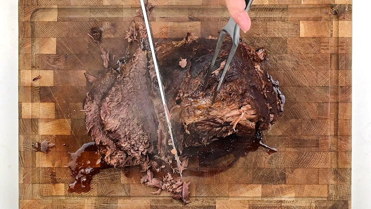 Slicing pot roast beef