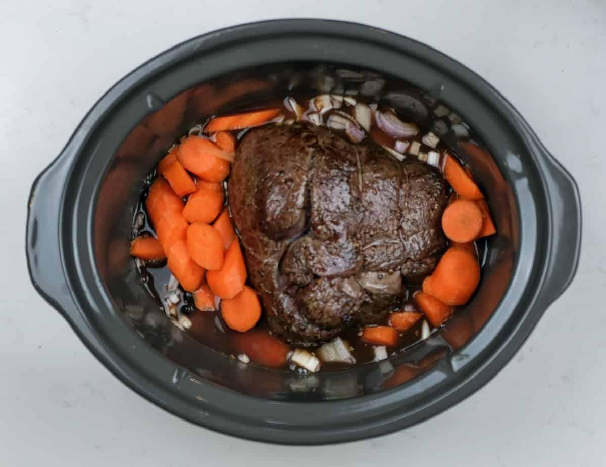 Ingredients for venison roast in a crock pot