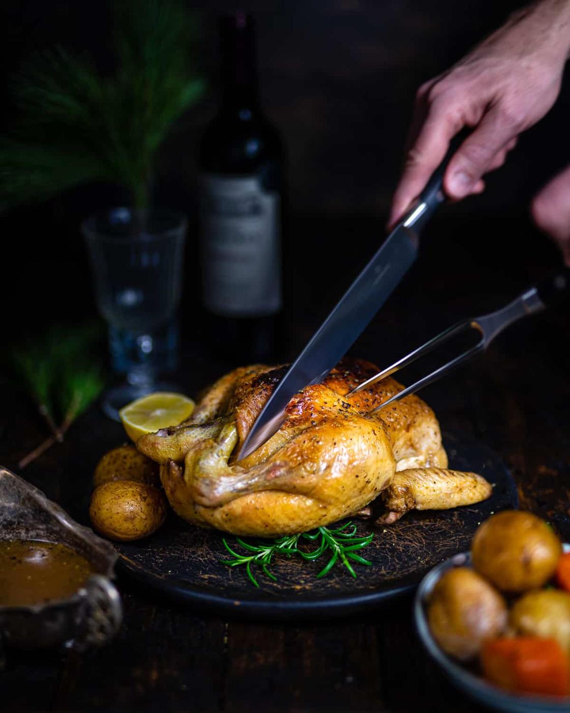 Carving roast chicken