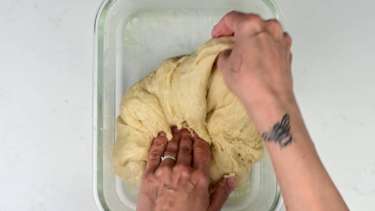 Stretching and folding sourdough