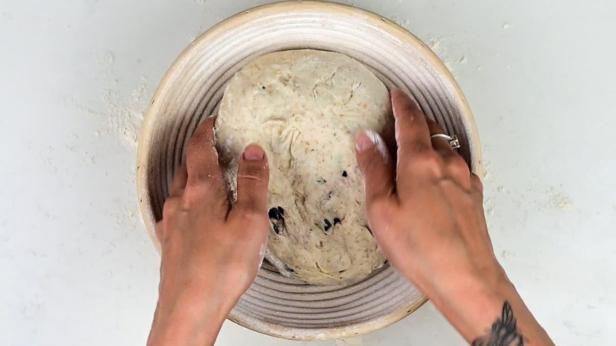 proving sourdough in a banneton