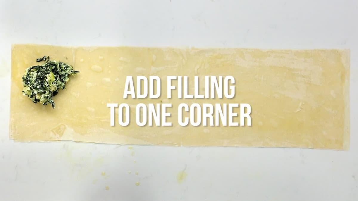 phyllo pastry strip with spanakopita filling